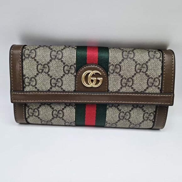 Gucci flap wallet in GG canvas with classic green-red stripe - Picture 1 of 7